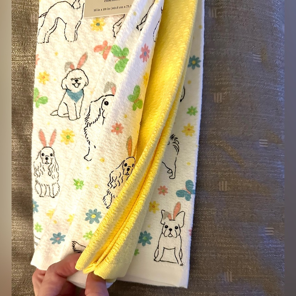 Martha Stewart 3 Pc Easter Kitchen Towels Dogs With Bunny Ears NWT